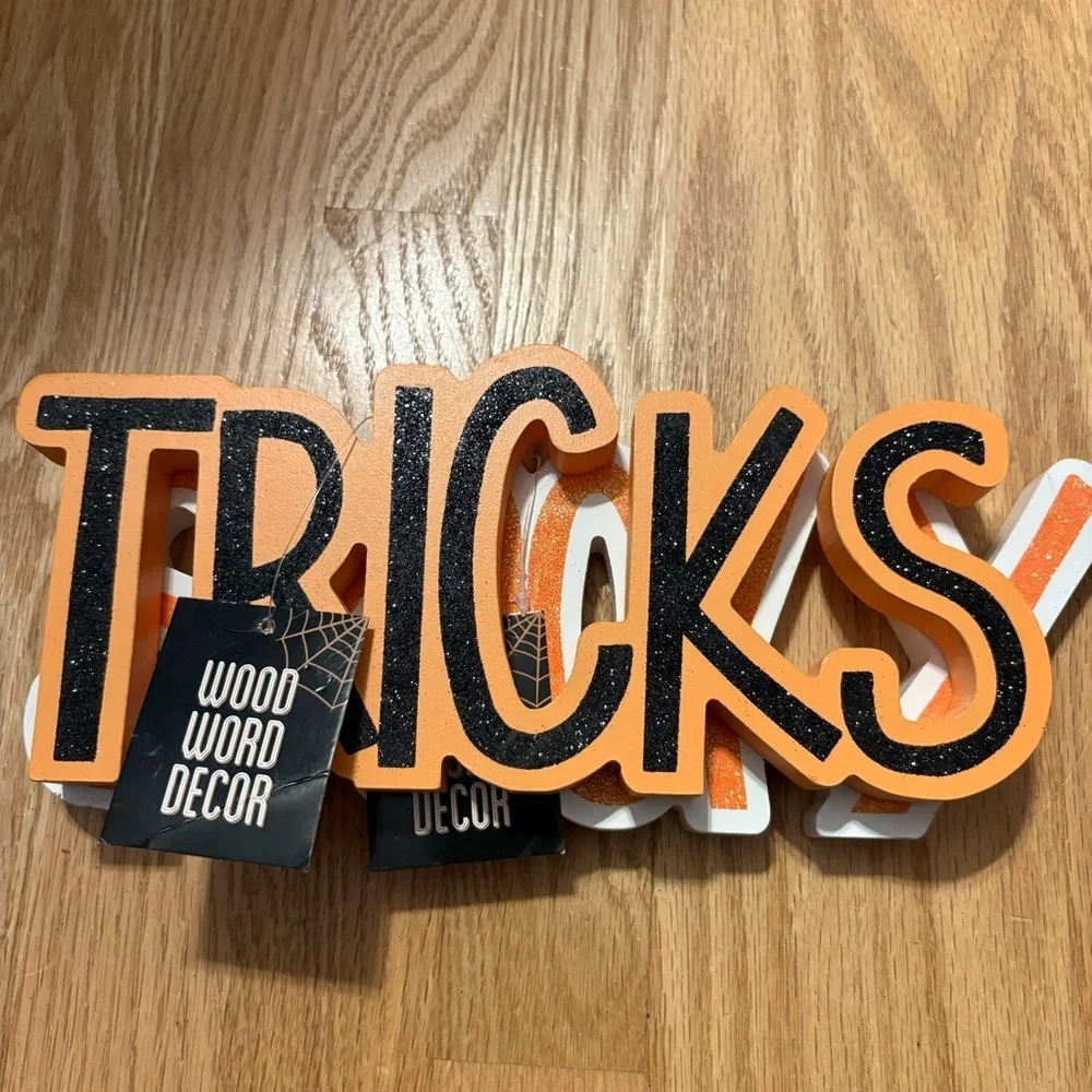 Spooky Tricks Wood Word Decor NEW Halloween Green White